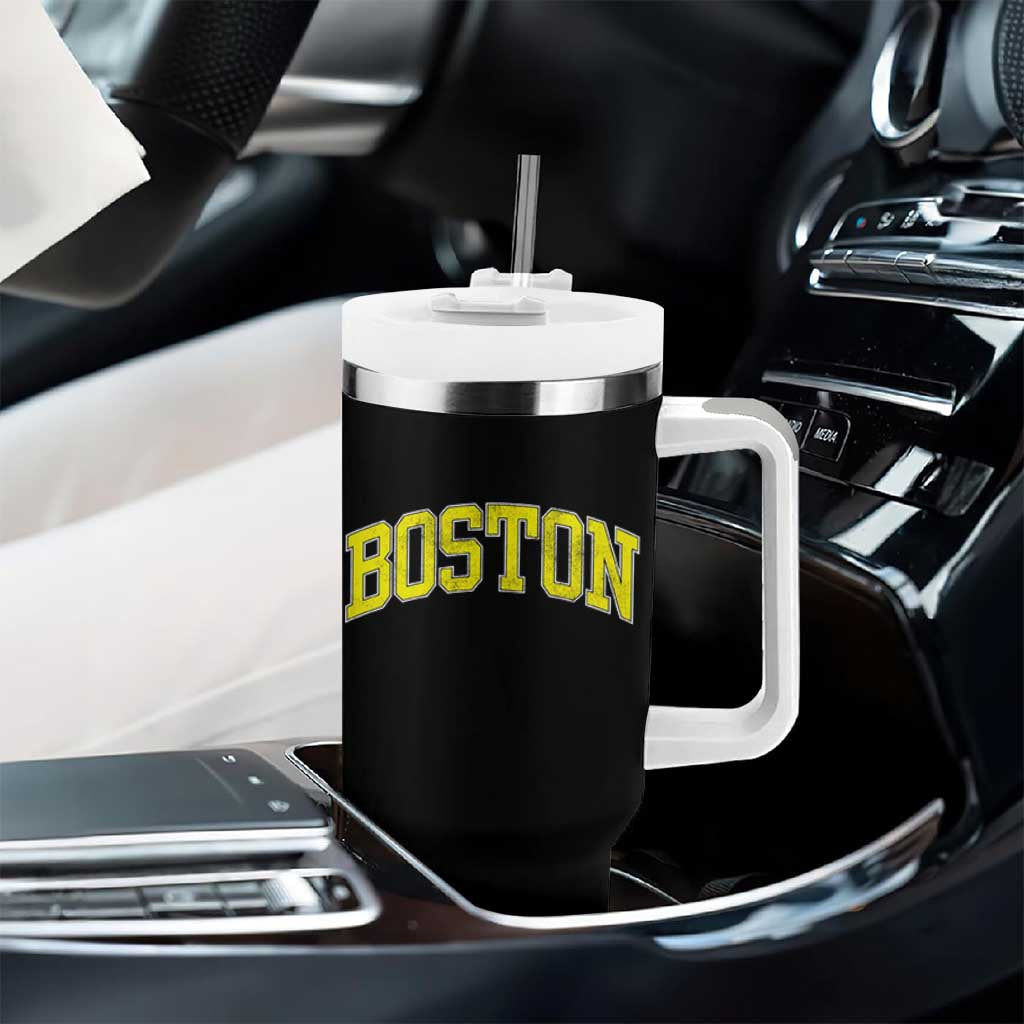 Retro Yellow Boston Massachusetts MA Vintage Throwback Running Tumbler With Handle