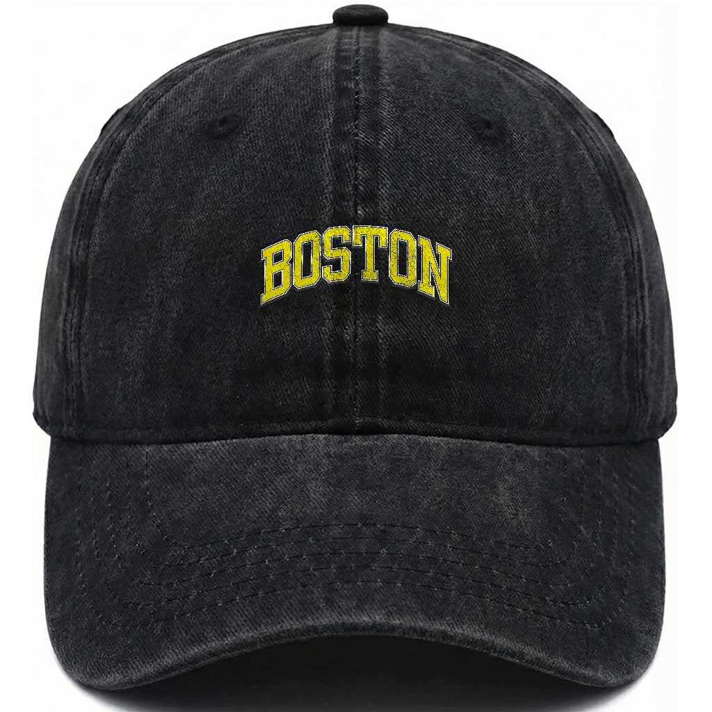 Retro Yellow Boston Massachusetts MA Vintage Throwback Running Washed Cotton Baseball Cap