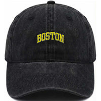 Retro Yellow Boston Massachusetts MA Vintage Throwback Running Washed Cotton Baseball Cap