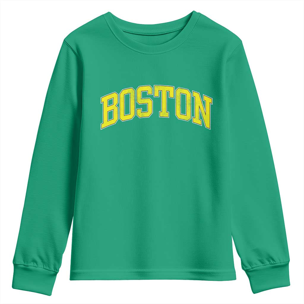 Retro Yellow Boston Massachusetts MA Vintage Throwback Running Youth Sweatshirt