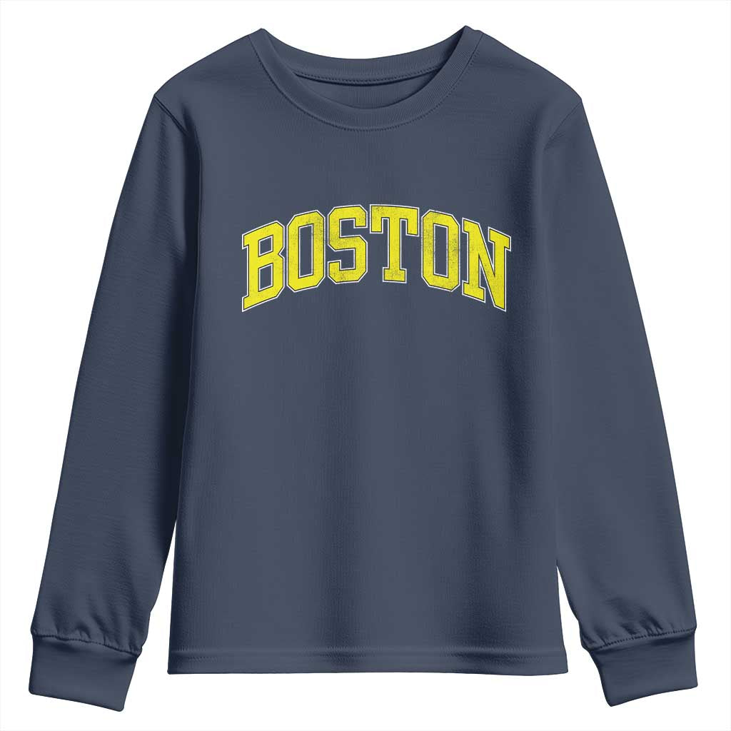 Retro Yellow Boston Massachusetts MA Vintage Throwback Running Youth Sweatshirt
