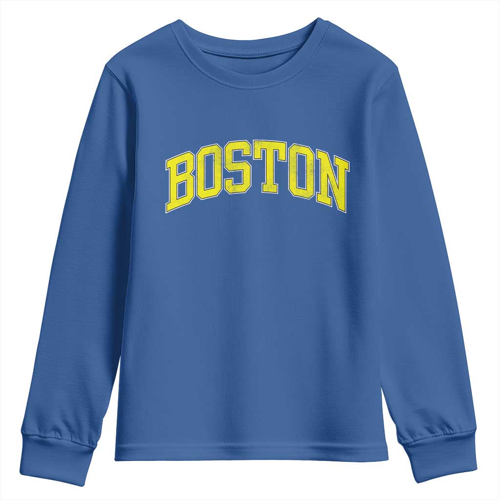 Retro Yellow Boston Massachusetts MA Vintage Throwback Running Youth Sweatshirt