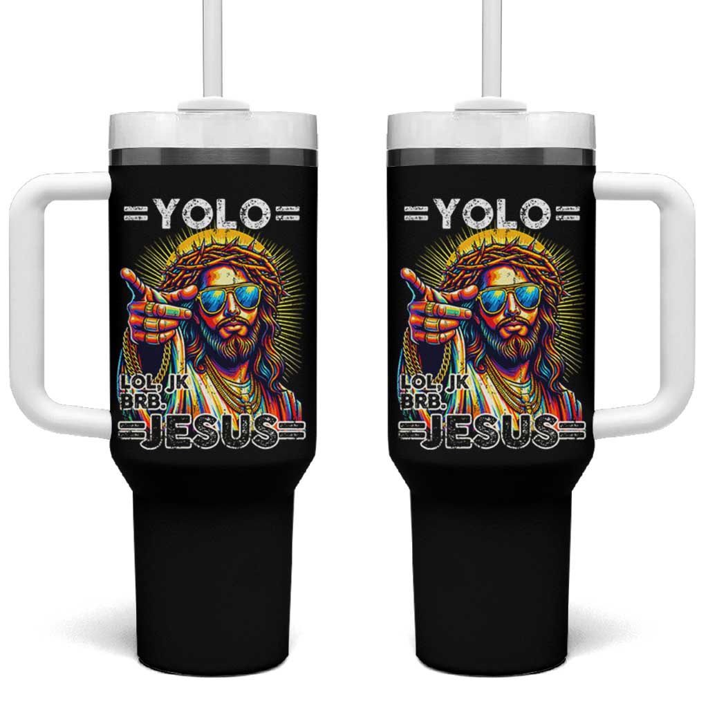 Funny Yolo Lol Jk BRB Christian Easter Tumbler With Handle Resurrection Jesus
