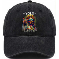 Funny Yolo Lol Jk BRB Christian Easter Washed Cotton Baseball Cap Resurrection Jesus