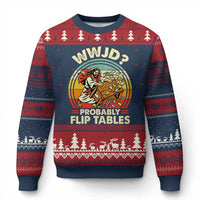WWJD Probably Flip Tables Ugly Christmas Sweater Retro Christian Humor