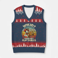 WWJD Probably Flip Tables V-Neck Knit Sweater Vest Retro Christian Humor