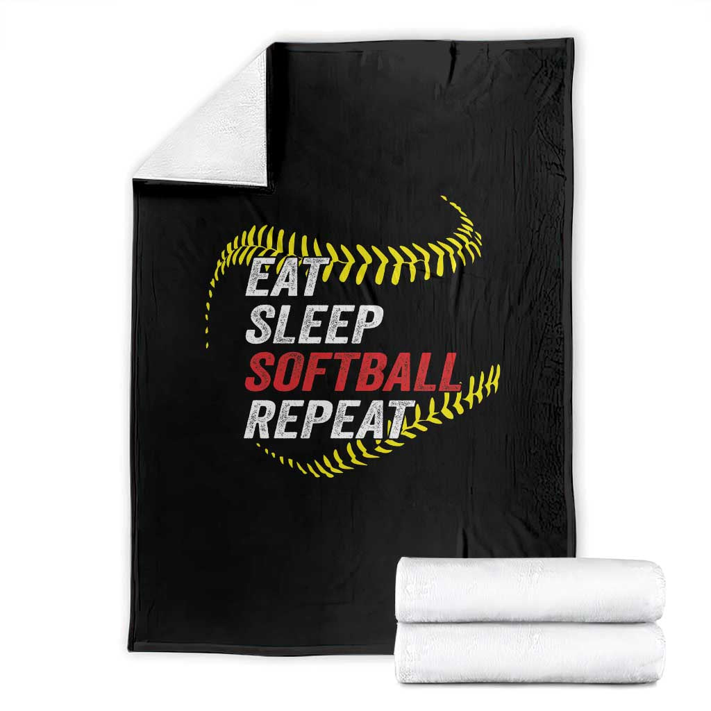 Eat Sleep Softball Repeat Throw Blanket Funny Softball Player