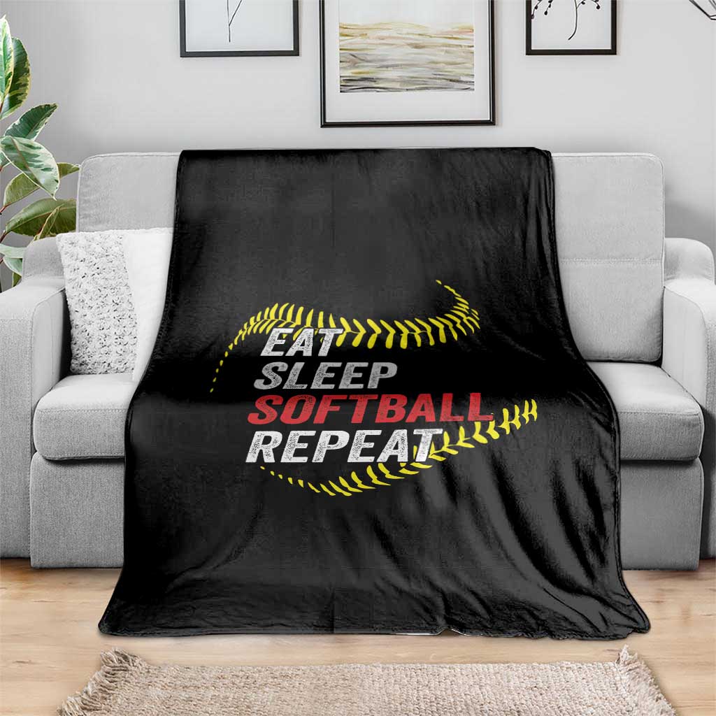 Eat Sleep Softball Repeat Throw Blanket Funny Softball Player