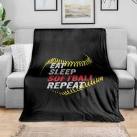 Eat Sleep Softball Repeat Throw Blanket Funny Softball Player