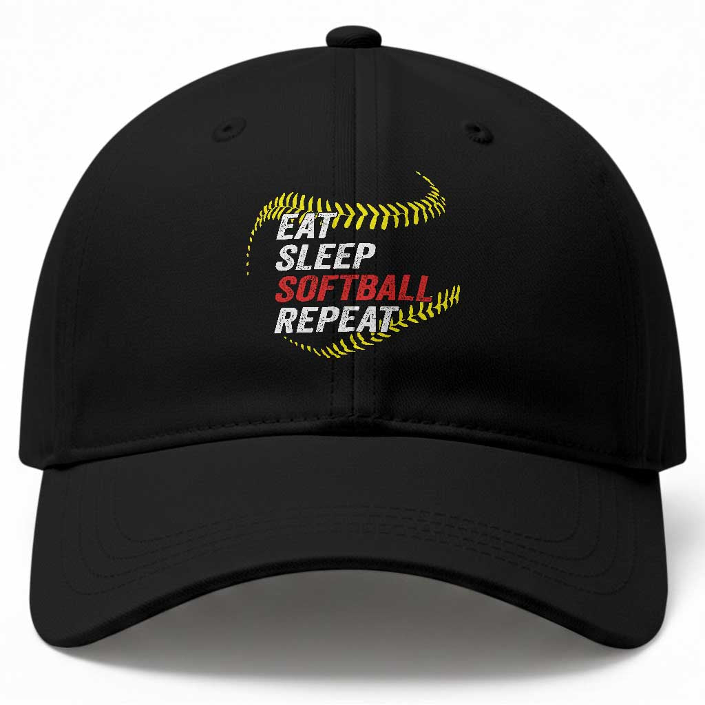 Eat Sleep Softball Repeat Baseball Cap Funny Softball Player