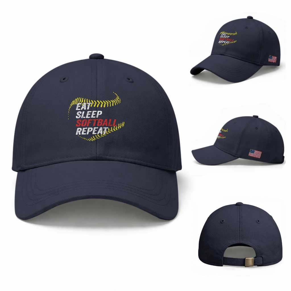 Eat Sleep Softball Repeat Baseball Cap Funny Softball Player