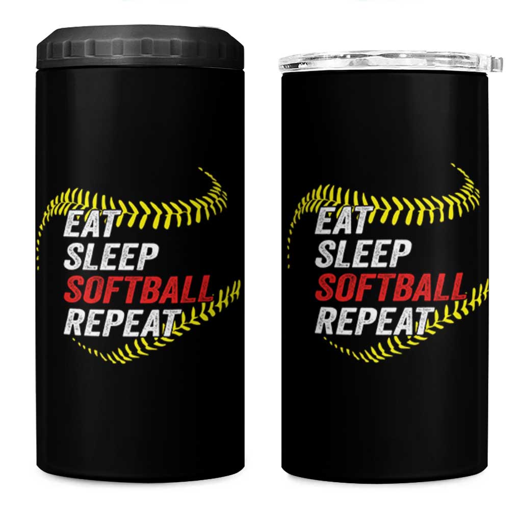 Eat Sleep Softball Repeat 4 in 1 Can Cooler Tumbler Funny Softball Player