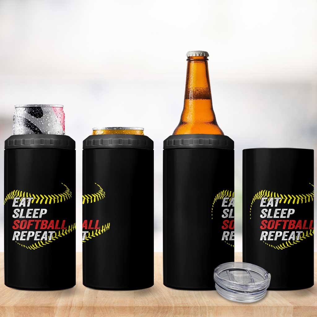 Eat Sleep Softball Repeat 4 in 1 Can Cooler Tumbler Funny Softball Player