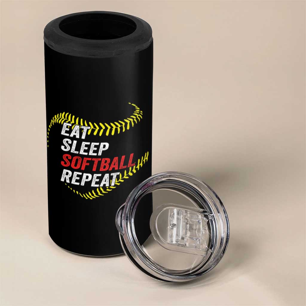 Eat Sleep Softball Repeat 4 in 1 Can Cooler Tumbler Funny Softball Player