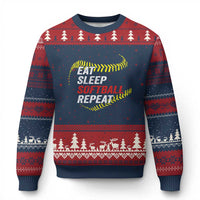 Eat Sleep Softball Repeat Ugly Christmas Sweater Funny Softball Player