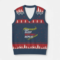Eat Sleep Softball Repeat V-Neck Knit Sweater Vest Funny Softball Player