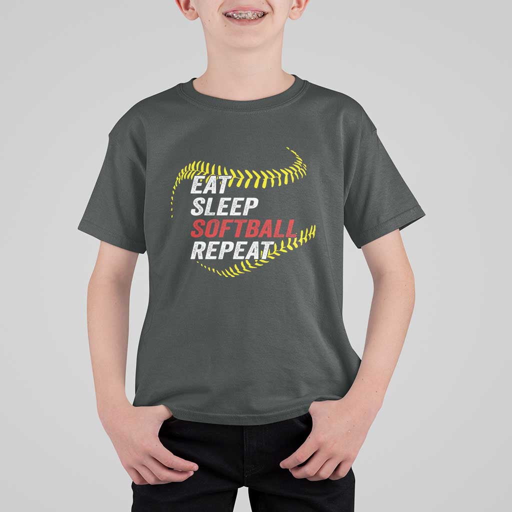 Eat Sleep Softball Repeat T Shirt For Kid Funny Softball Player