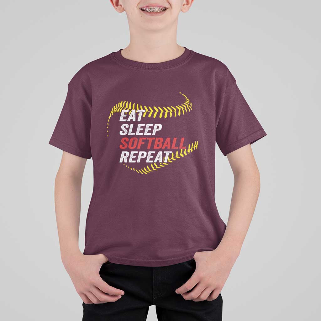 Eat Sleep Softball Repeat T Shirt For Kid Funny Softball Player