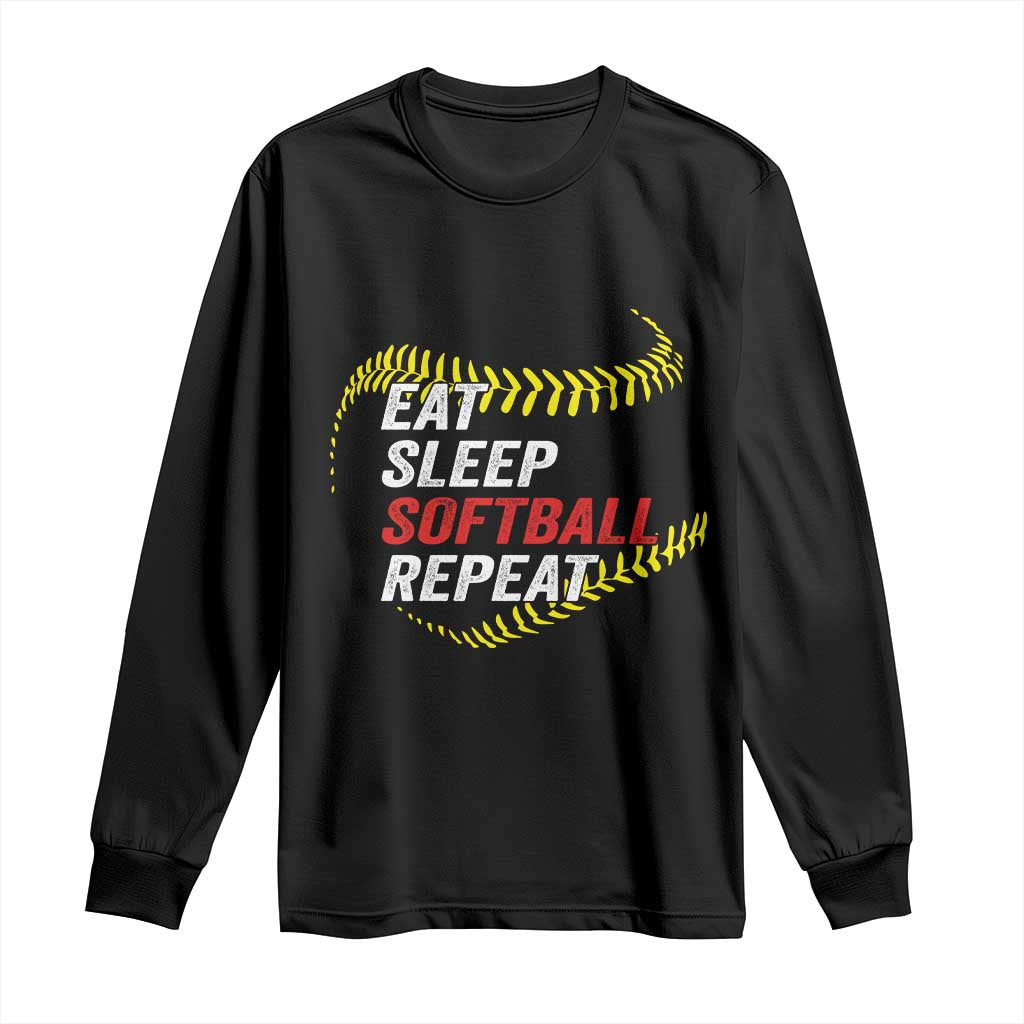 Eat Sleep Softball Repeat Long Sleeve Shirt Funny Softball Player