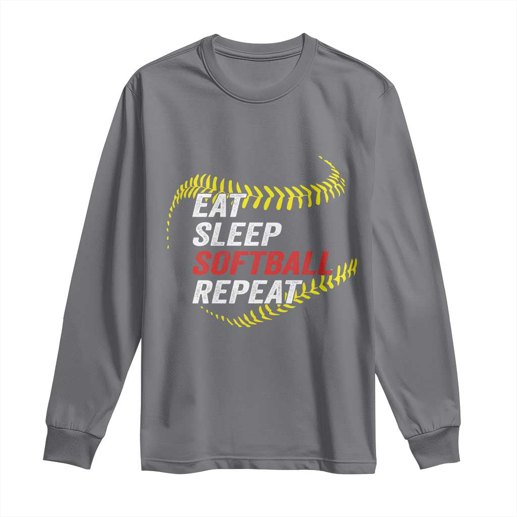 Eat Sleep Softball Repeat Long Sleeve Shirt Funny Softball Player