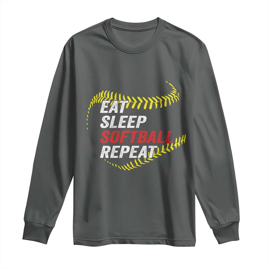 Eat Sleep Softball Repeat Long Sleeve Shirt Funny Softball Player