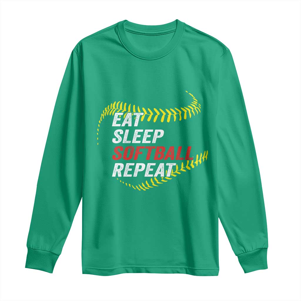 Eat Sleep Softball Repeat Long Sleeve Shirt Funny Softball Player