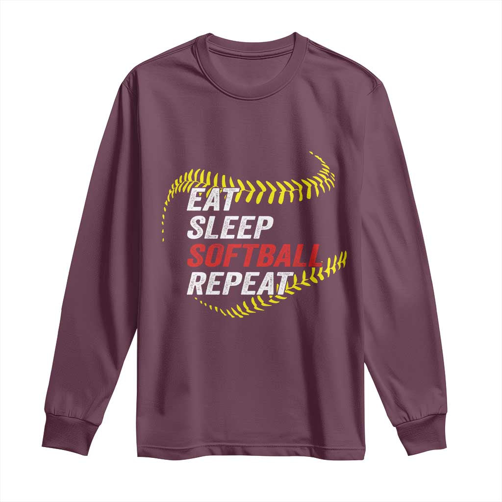 Eat Sleep Softball Repeat Long Sleeve Shirt Funny Softball Player
