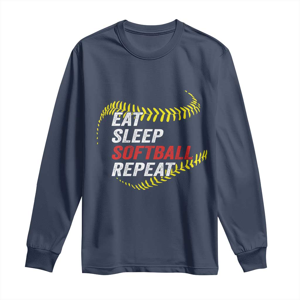 Eat Sleep Softball Repeat Long Sleeve Shirt Funny Softball Player
