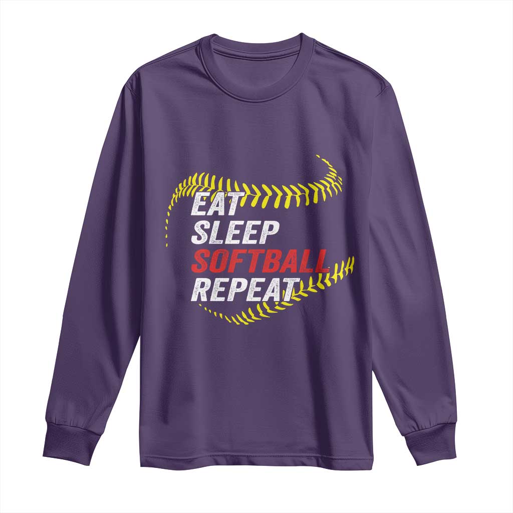 Eat Sleep Softball Repeat Long Sleeve Shirt Funny Softball Player