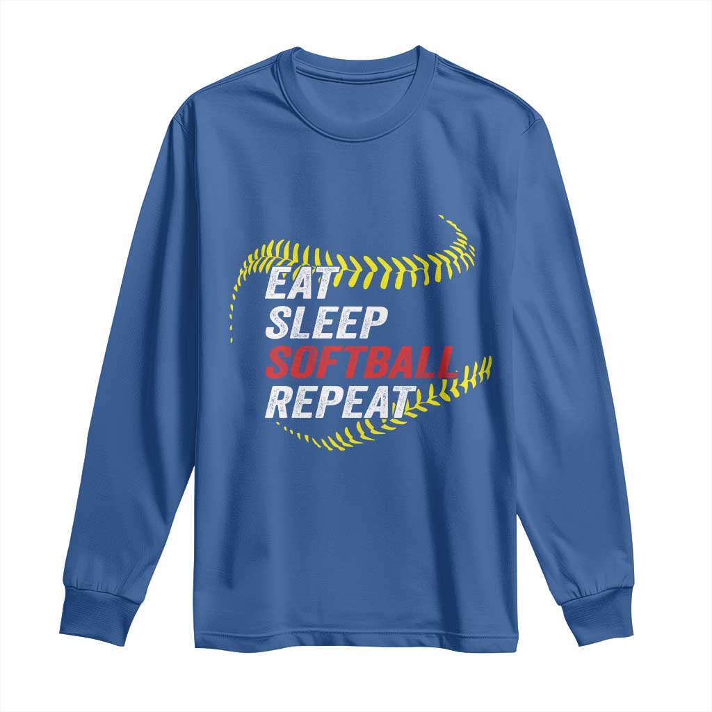 Eat Sleep Softball Repeat Long Sleeve Shirt Funny Softball Player