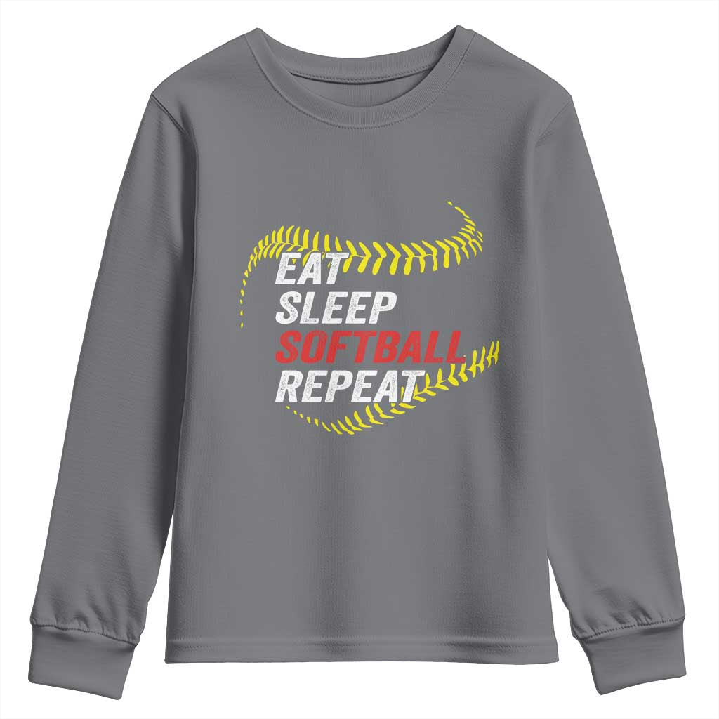 Eat Sleep Softball Repeat Youth Sweatshirt Funny Softball Player