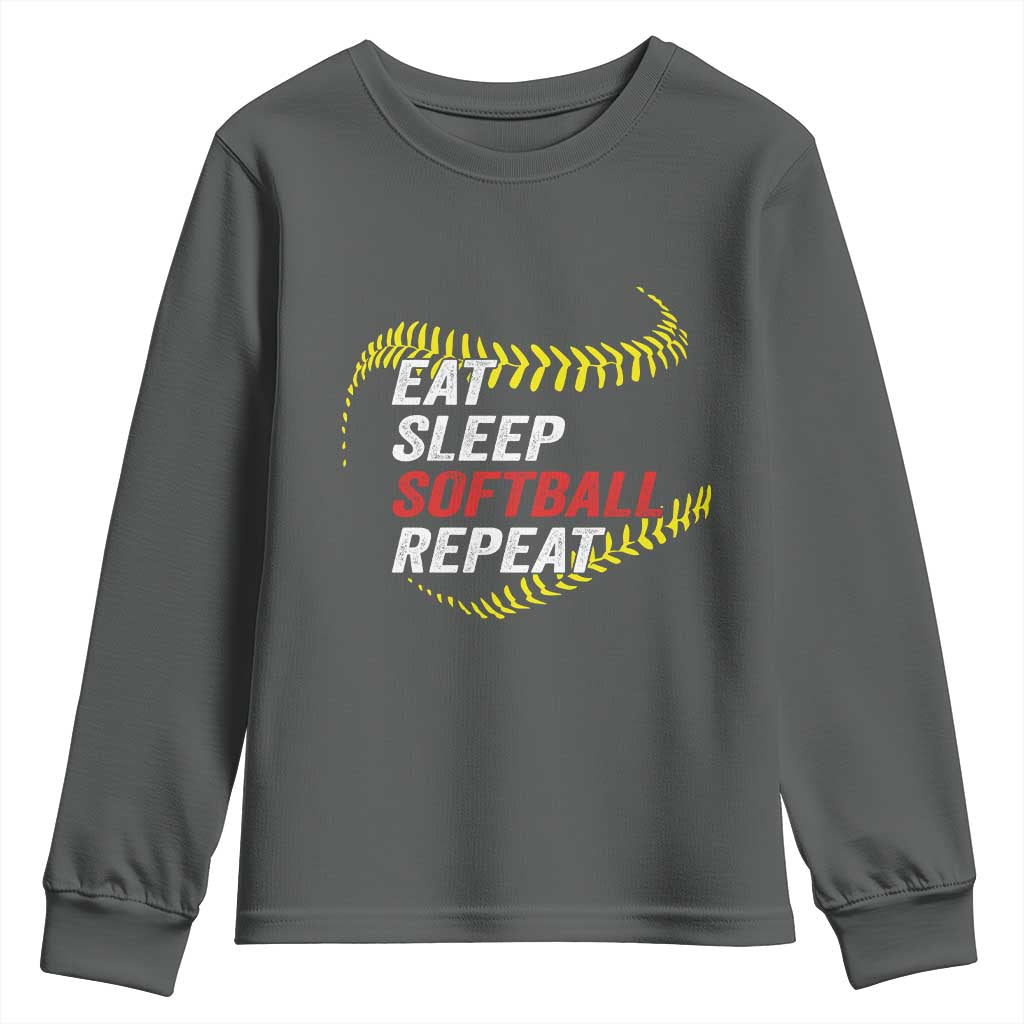 Eat Sleep Softball Repeat Youth Sweatshirt Funny Softball Player