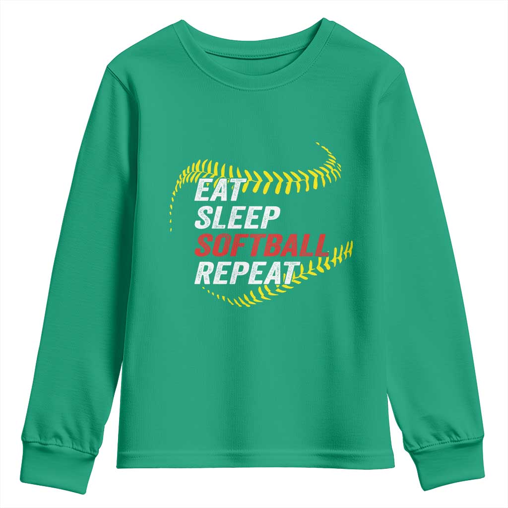 Eat Sleep Softball Repeat Youth Sweatshirt Funny Softball Player