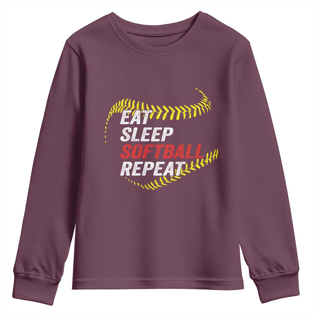 Eat Sleep Softball Repeat Youth Sweatshirt Funny Softball Player