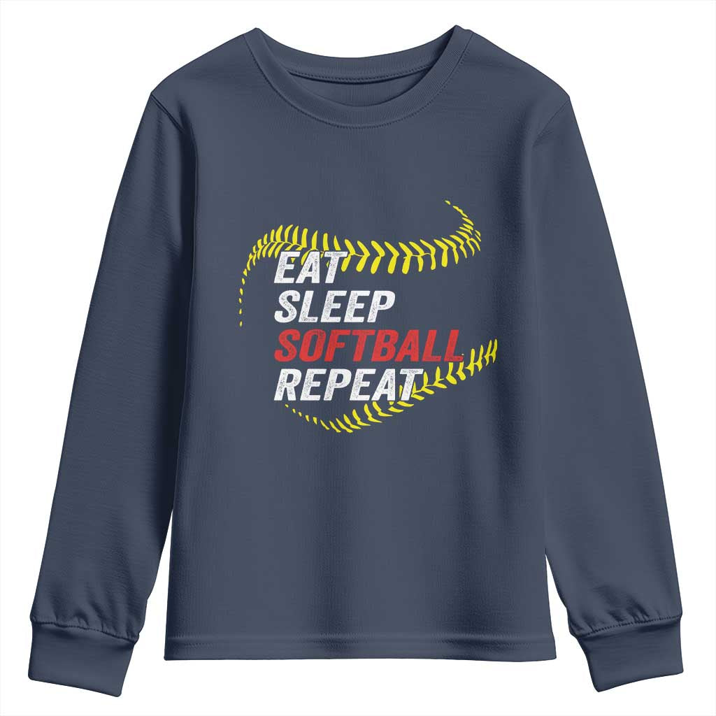 Eat Sleep Softball Repeat Youth Sweatshirt Funny Softball Player