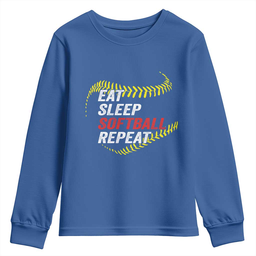 Eat Sleep Softball Repeat Youth Sweatshirt Funny Softball Player
