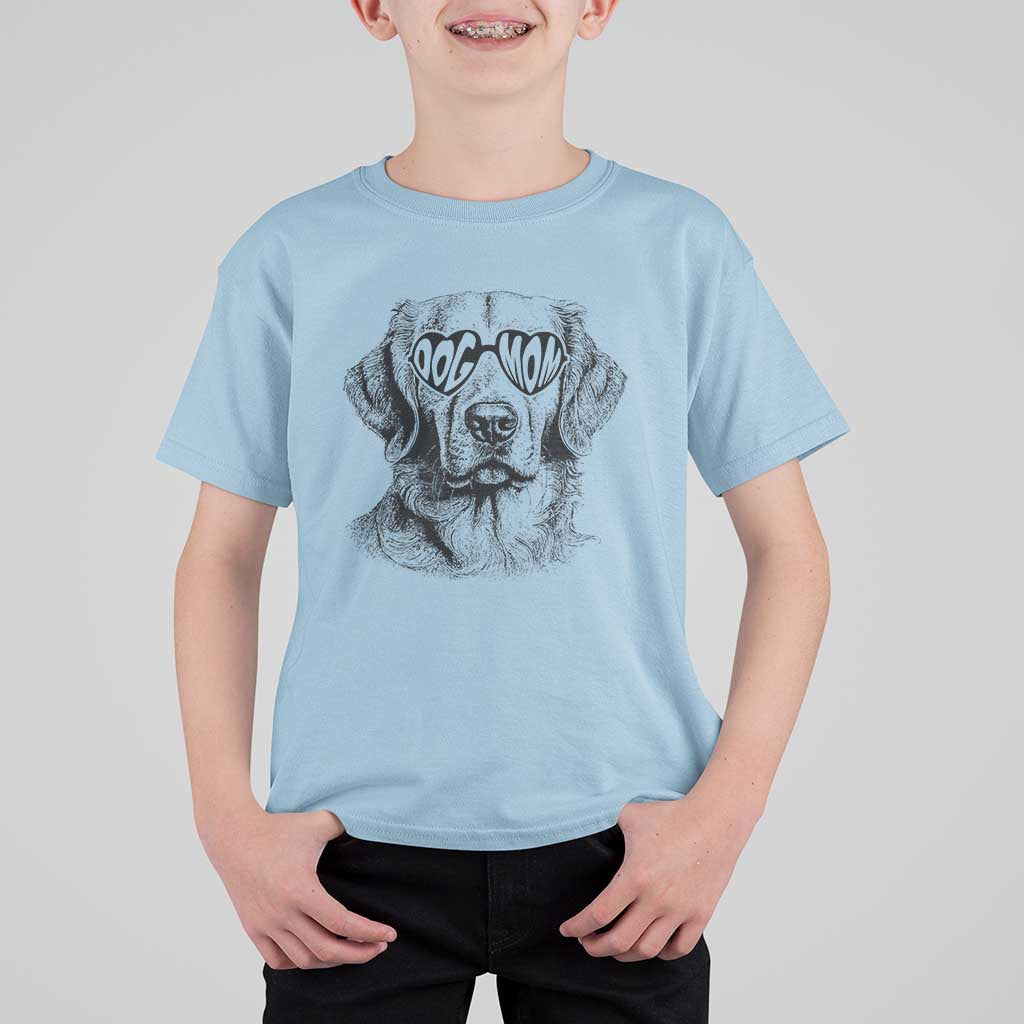 Funny Golden Retirever Dog Mom T Shirt For Kid Heart Shaped Sunglasses