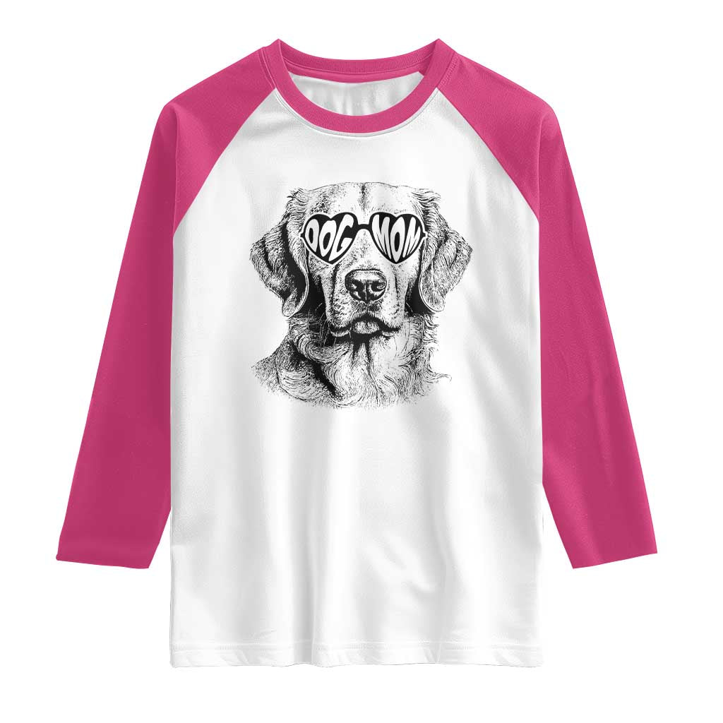 Funny Golden Retirever Dog Mom Raglan Shirt Heart Shaped Sunglasses