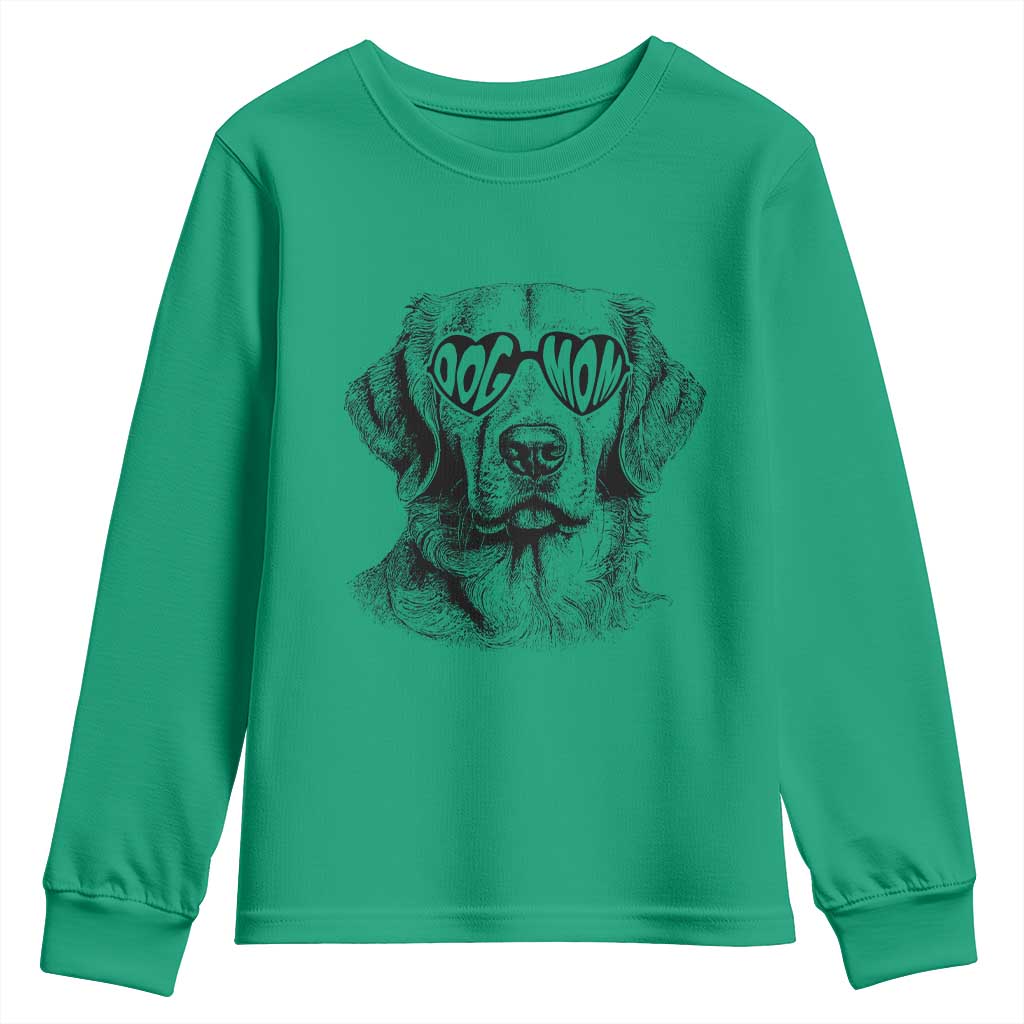 Funny Golden Retirever Dog Mom Youth Sweatshirt Heart Shaped Sunglasses