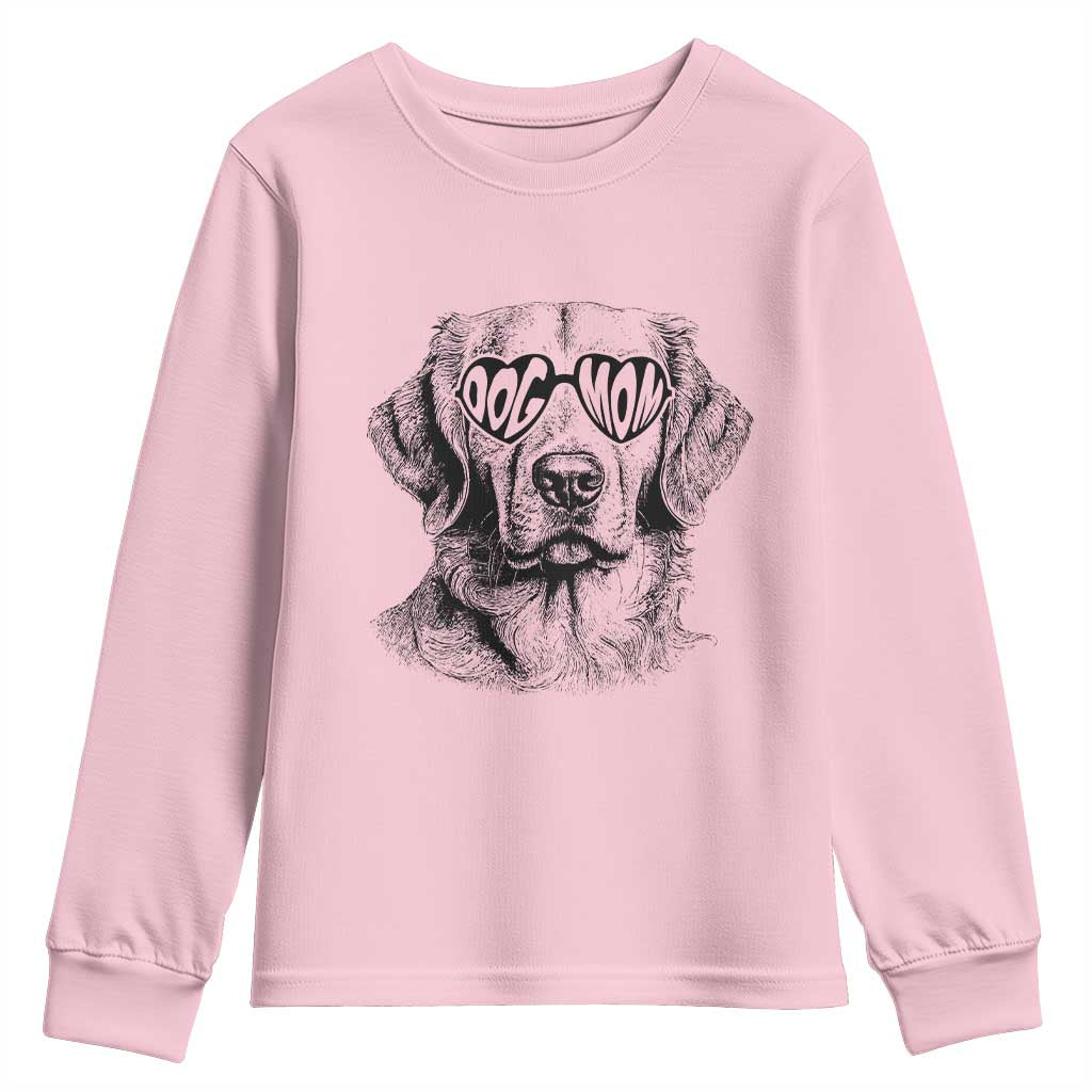 Funny Golden Retirever Dog Mom Youth Sweatshirt Heart Shaped Sunglasses