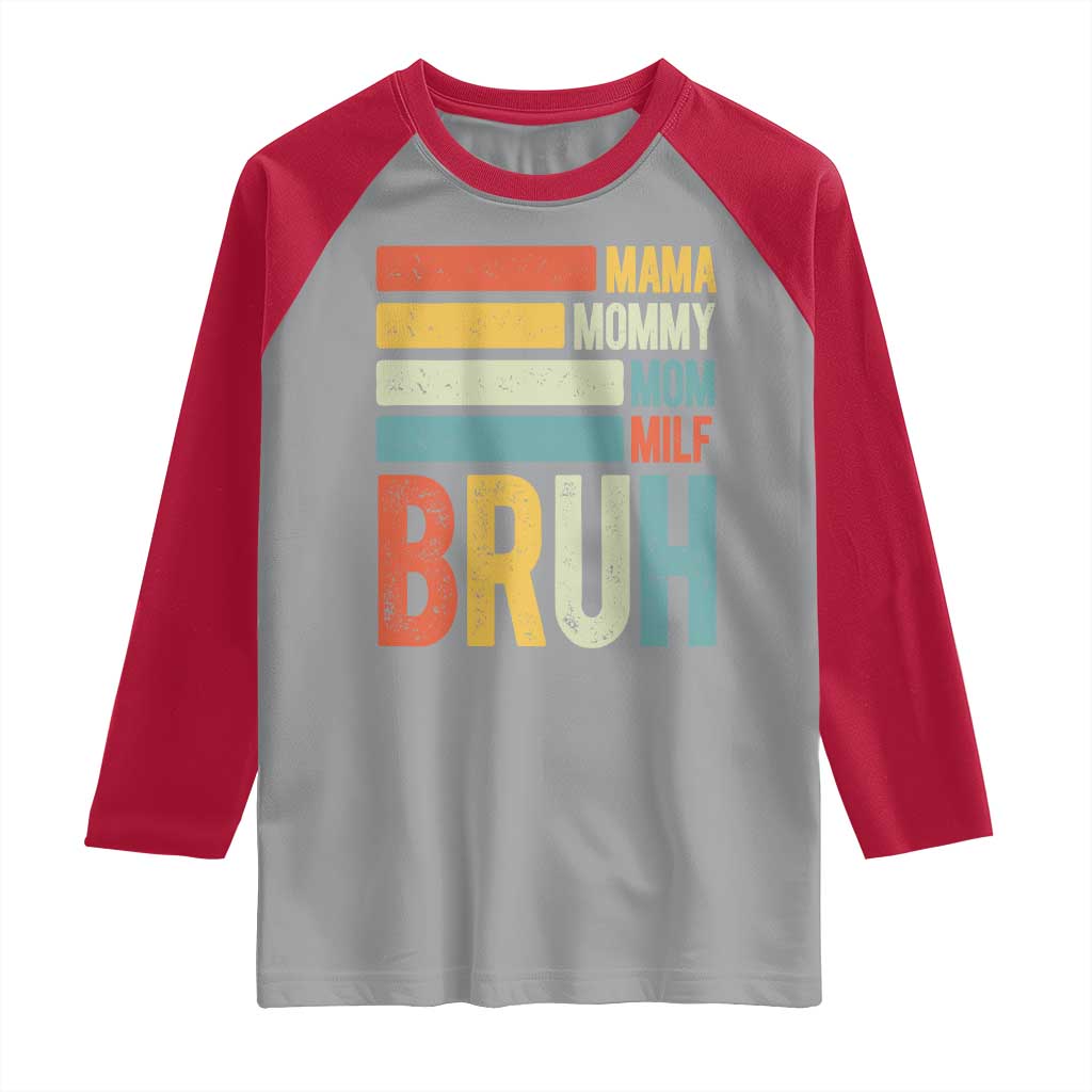 Funny Mama Mommy Mom Milf Bruh Raglan Shirt Mother's Day Vintage Stripes
