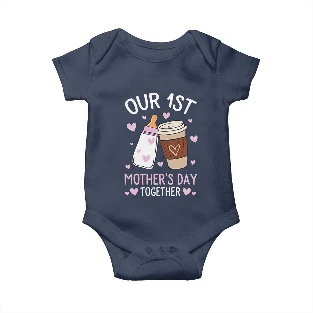 Funny Our First Mother's Day Together Baby Onesie Mom And Baby Matching Milk Coffee
