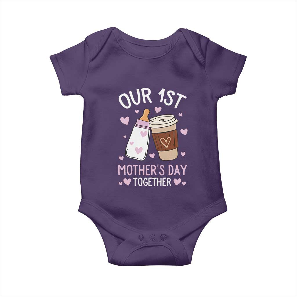 Funny Our First Mother's Day Together Baby Onesie Mom And Baby Matching Milk Coffee