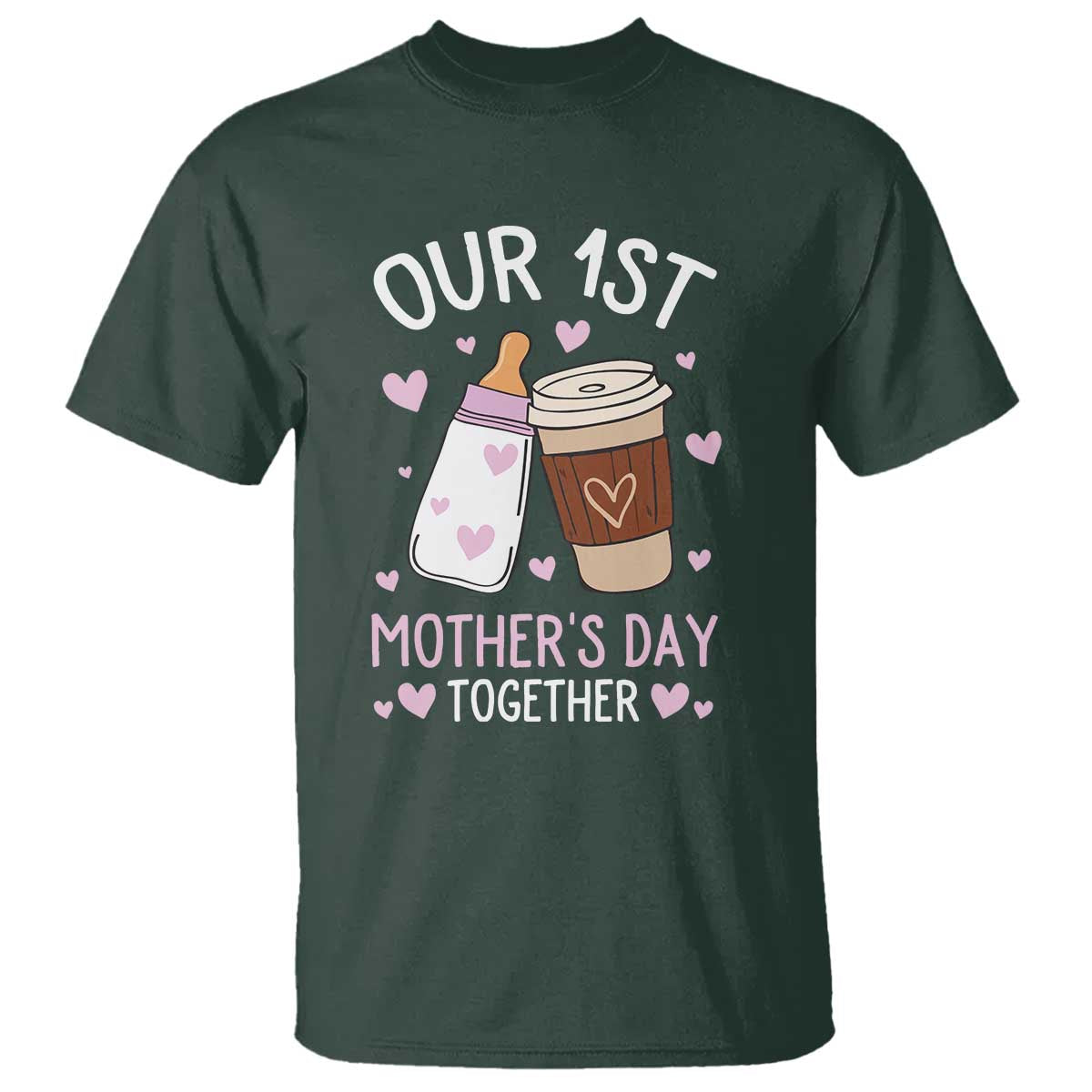 Funny Our First Mother's Day Together T Shirt Mom And Baby Matching Milk Coffee