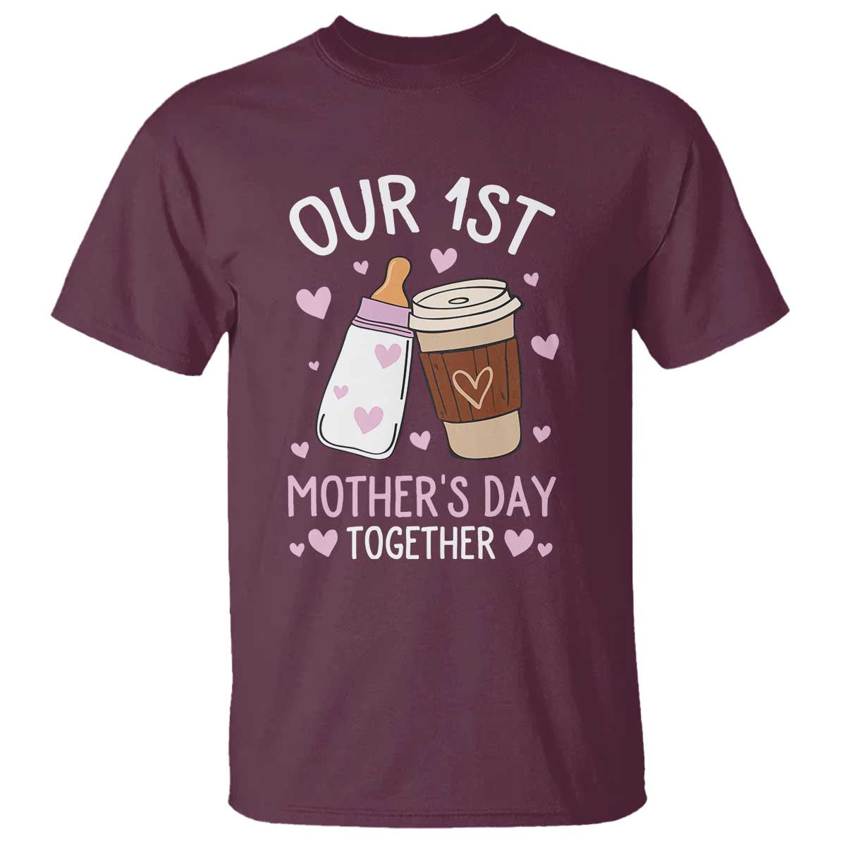 Funny Our First Mother's Day Together T Shirt Mom And Baby Matching Milk Coffee