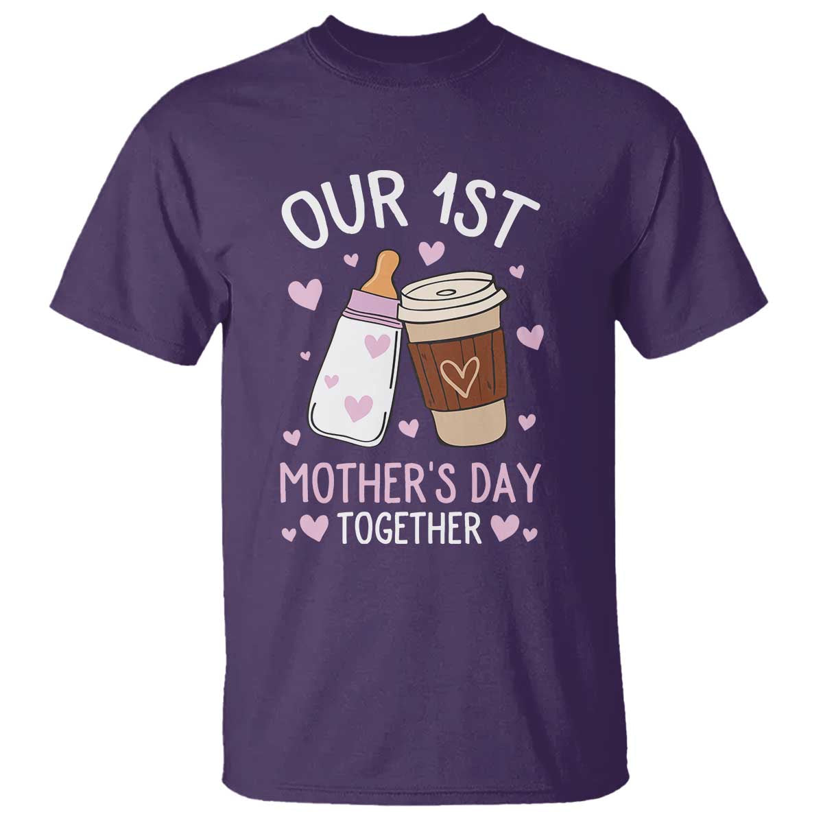 Funny Our First Mother's Day Together T Shirt Mom And Baby Matching Milk Coffee