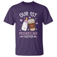 Funny Our First Mother's Day Together T Shirt Mom And Baby Matching Milk Coffee