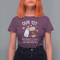 Funny Our First Mother's Day Together T Shirt For Women Mom And Baby Matching Milk Coffee