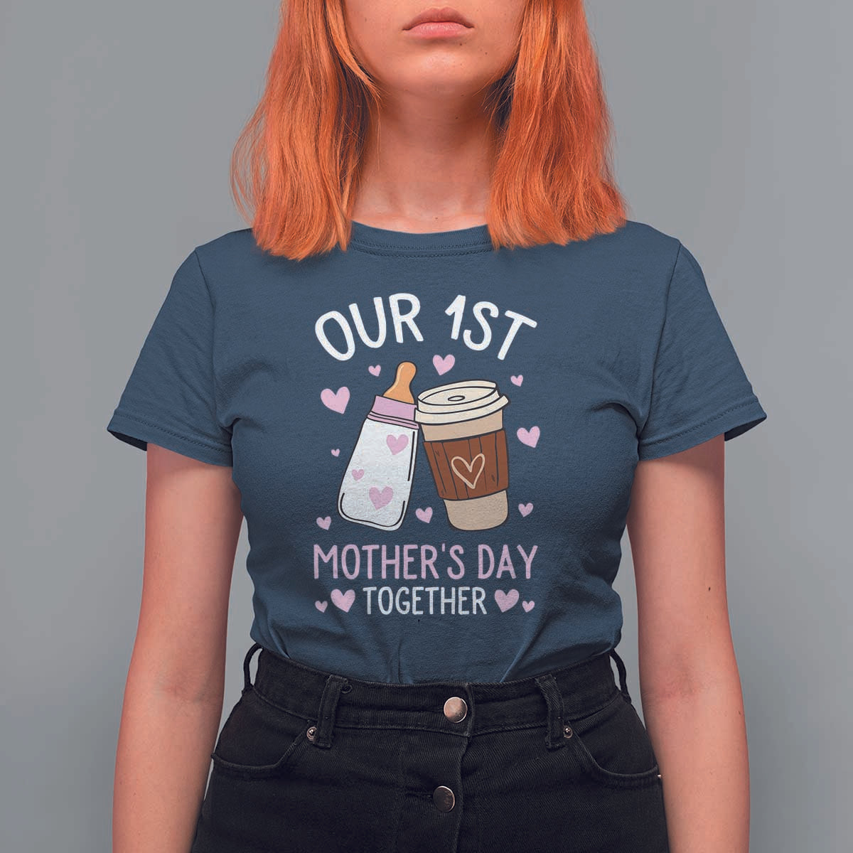 Funny Our First Mother's Day Together T Shirt For Women Mom And Baby Matching Milk Coffee
