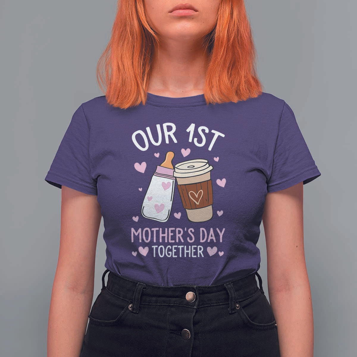 Funny Our First Mother's Day Together T Shirt For Women Mom And Baby Matching Milk Coffee